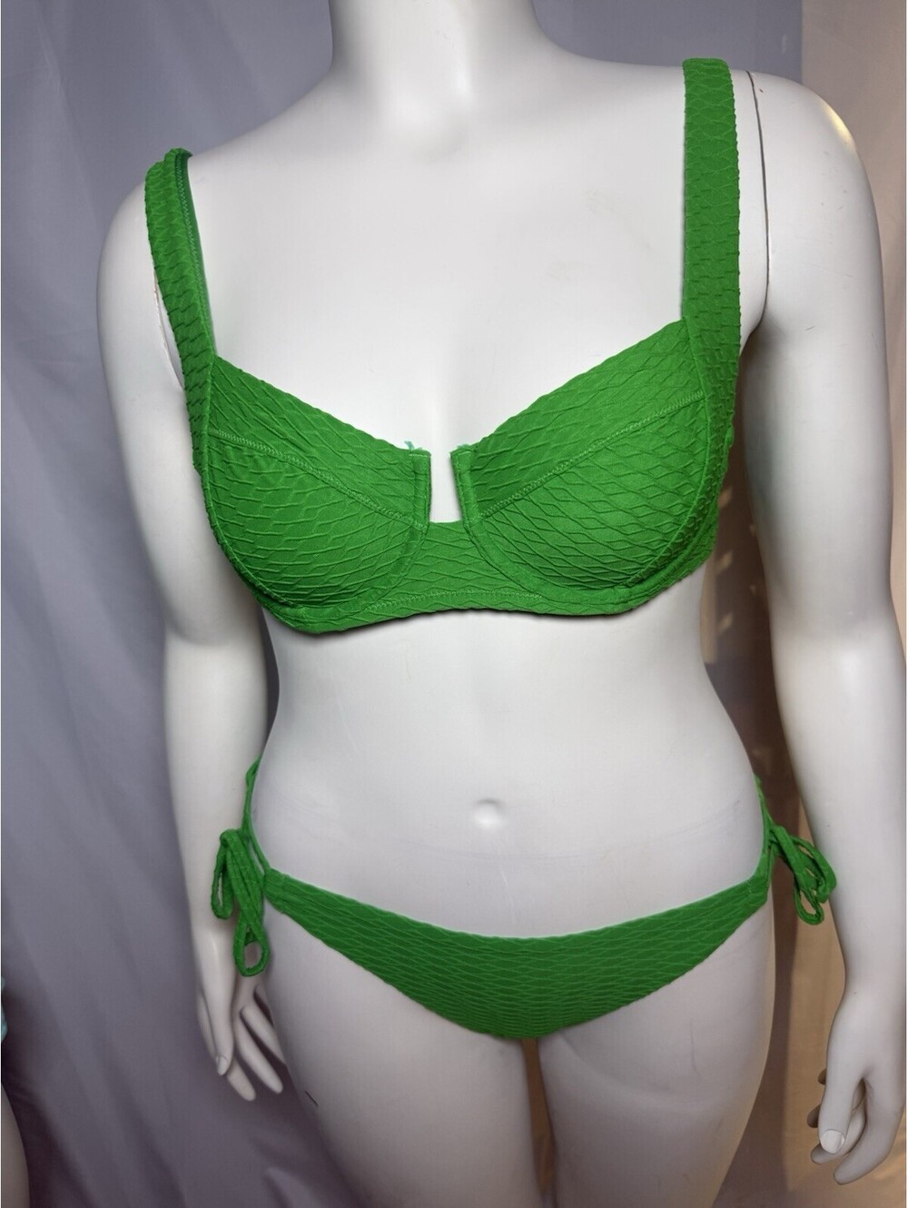 Victoria's Secret Bikini Set Textured Tie Side Resort Beach Green 36C Medium